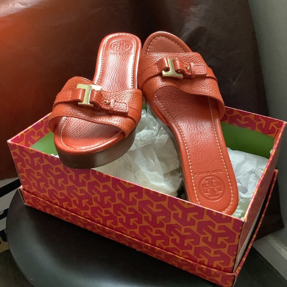 Orange Tory Burch Wedge Slide